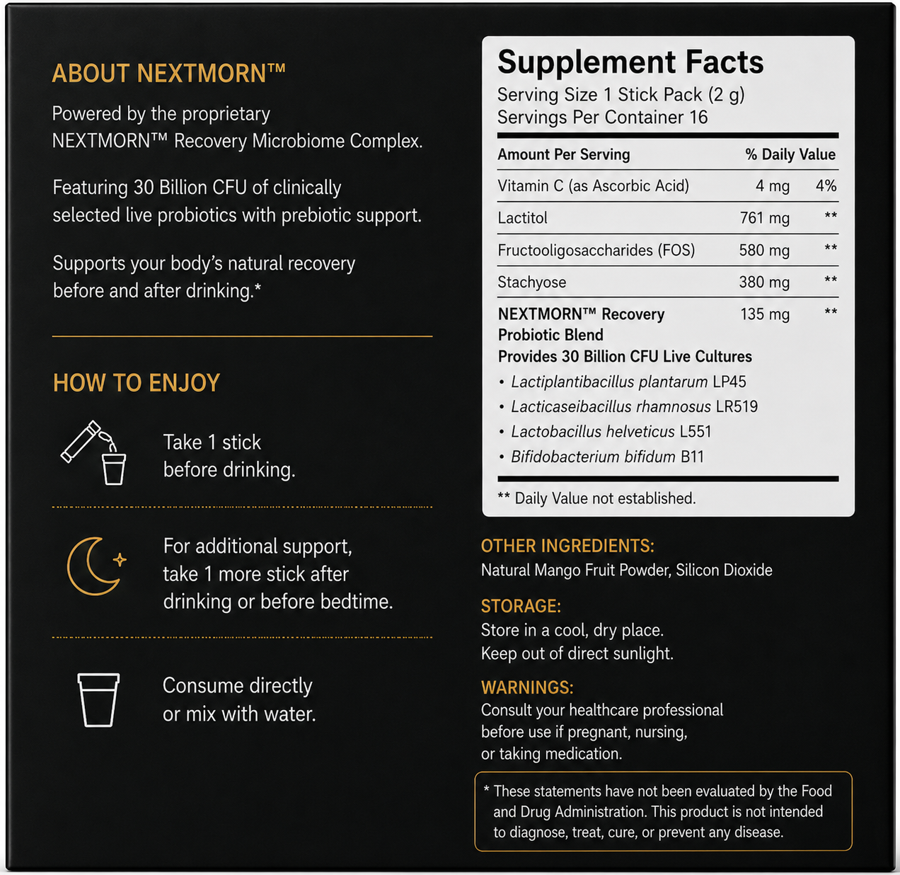 NEXTMORN box back with supplement facts